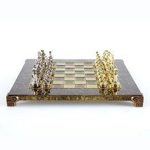 Load image into Gallery viewer, Greek Roman Army Chess Set - Brass Nickel Pawns - Brown chess Board