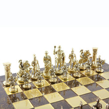 Load image into Gallery viewer, Greek Roman Army Large Chess Set - Brass Copper Pawns - Brown chess Board