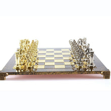 Load image into Gallery viewer, Archers Large Chess Set - Brass Nickel Pawns - Brown chess Board