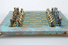 Load image into Gallery viewer, Cycladic Art Large Chess Set - Bronze Material - Blue Handmade oxidized Board