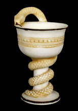 Load image into Gallery viewer, Alabaster aged Cup with snake design - Symbol of healing - Guardian of sacred places