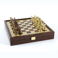Load image into Gallery viewer, Greek Roman Army Chess Set - Brass Copper Pawns - Red Wooden case Board