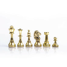 Load image into Gallery viewer, Classic Metal Staunton small Chess Set - Brass Nickel Pawns - Gold Black Board