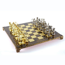 Load image into Gallery viewer, Archers Large Chess Set - Brass Nickel Pawns - Brown chess Board