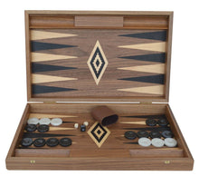 Load image into Gallery viewer, Walnut wood 19" Backgammon Set - Handmade in Greece - Black White Checkers
