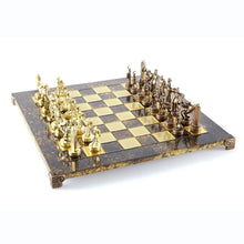 Load image into Gallery viewer, Greek Mythology Chess Set - Brass Copper Pawns - Brown chess Board