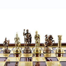 Load image into Gallery viewer, Greek Roman Army Chess Set - Brass Copper Pawns - Red Wooden case Board