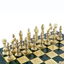 Load image into Gallery viewer, Renaissance Chess Set - Brass Nickel Pawns - Green chess Board