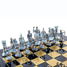 Load image into Gallery viewer, Archers Large Chess Set - Blue Copper Pawns - Blue chess Board