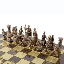Load image into Gallery viewer, Greek Roman Army Large Chess Set - Brass Copper Pawns - Brown chess Board