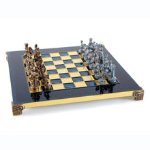 Load image into Gallery viewer, Greek Roman Army Chess Set - Blue Copper Pawns - Blue chess Board