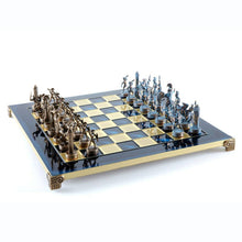Load image into Gallery viewer, Greek Mythology Chess Set - Blue Copper Pawns - Blue chess Board