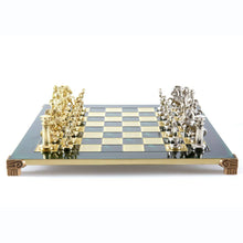 Load image into Gallery viewer, Greek Roman Army Large Chess Set - Brass Nickel Pawns - Green chess Board
