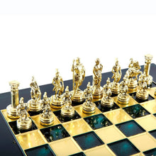 Load image into Gallery viewer, Greek Roman Army Chess Set - Brass Nickel Pawns - Green chess Board