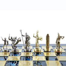 Load image into Gallery viewer, Greek Mythology Chess Set - Brass Nickel Pawns - Blue chess Board