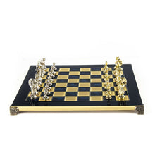 Load image into Gallery viewer, Classic Metal Staunton Chess Set - Brass Nickel Pawns - Blue chess Board