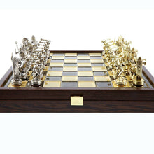 Load image into Gallery viewer, Discus Thrower Chess Set - Brass Nickel Pawns - Brown Wooden case Board