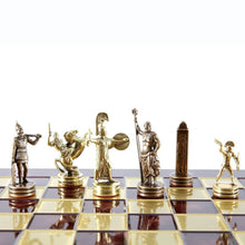 Load image into Gallery viewer, Greek Mythology Chess Set - Brass Copper Pawns - Red chess Board