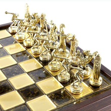 Load image into Gallery viewer, Discus Thrower Chess Set - Brass Nickel Pawns - Brown Wooden case Board