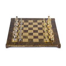 Load image into Gallery viewer, Classic Metal Staunton Chess Set - Brass Nickel Pawns - Brown chess Board