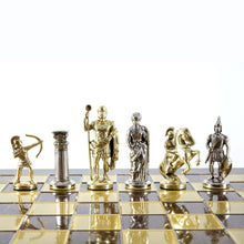 Load image into Gallery viewer, Archers Large Chess Set - Brass Nickel Pawns - Brown chess Board