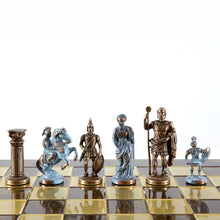 Load image into Gallery viewer, Greek Roman Army Large Chess Set - Blue Copper Pawns - Brown chess Board