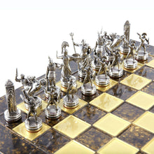 Load image into Gallery viewer, Greek Mythology Chess Set - Brass Nickel Pawns - Brown chess Board