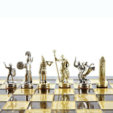 Load image into Gallery viewer, Greek Mythology Chess Set - Brass Nickel Pawns - Brown chess Board