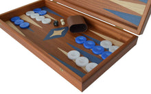 Load image into Gallery viewer, Traditional Mahogany wood 19" Backgammon Set - Blue White checkers