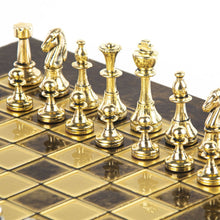 Load image into Gallery viewer, Classic Metal Staunton small Chess Set - Brass Nickel Pawns - Brown chess Board