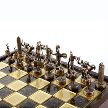 Load image into Gallery viewer, Greek Mythology Chess Set - Brass Copper Pawns - Brown Wooden case Board