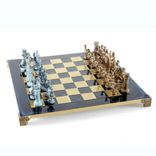 Load image into Gallery viewer, Greek Roman Army Large Chess Set - Blue Copper Pawns - Blue chess Board