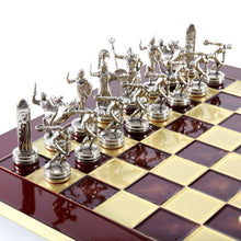 Load image into Gallery viewer, Discus Thrower Chess Set - Brass Nickel Pawns - Red chess Board