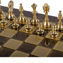 Load image into Gallery viewer, Classic Metal Staunton Chess Set - Brass Nickel Pawns - Brown chess Board