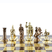 Load image into Gallery viewer, Greek Roman Army Large Chess Set - Brass Copper Pawns - Brown chess Board