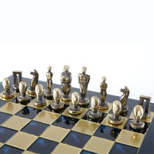 Load image into Gallery viewer, Cycladic Art Large Chess Set - Bronze Material - Blue Handmade Board