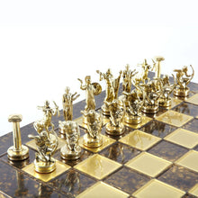 Load image into Gallery viewer, Hercules Chess Set - Brass Nickel Pawns - Brown chess Board
