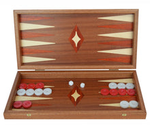 Load image into Gallery viewer, 15" Mahogany Backgammon Set - Red White Checkers