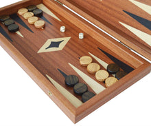 Load image into Gallery viewer, 15" Mahogany Backgammon Set - Olive Checkers