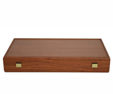 Load image into Gallery viewer, 15" Mahogany Backgammon Set - Blue White Checkers