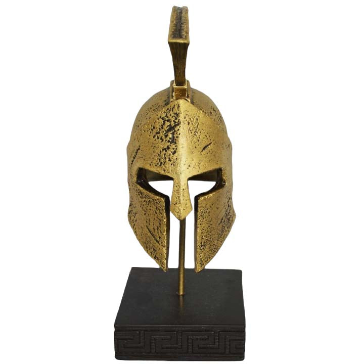 King Leonidas Helmet Spartan Hero - Alabaster Small Sculpture with Bronze Effect
