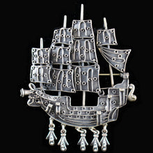 Load image into Gallery viewer, Pirates of the Caribbean Silver Ship Brooch - High quality Handmade item
