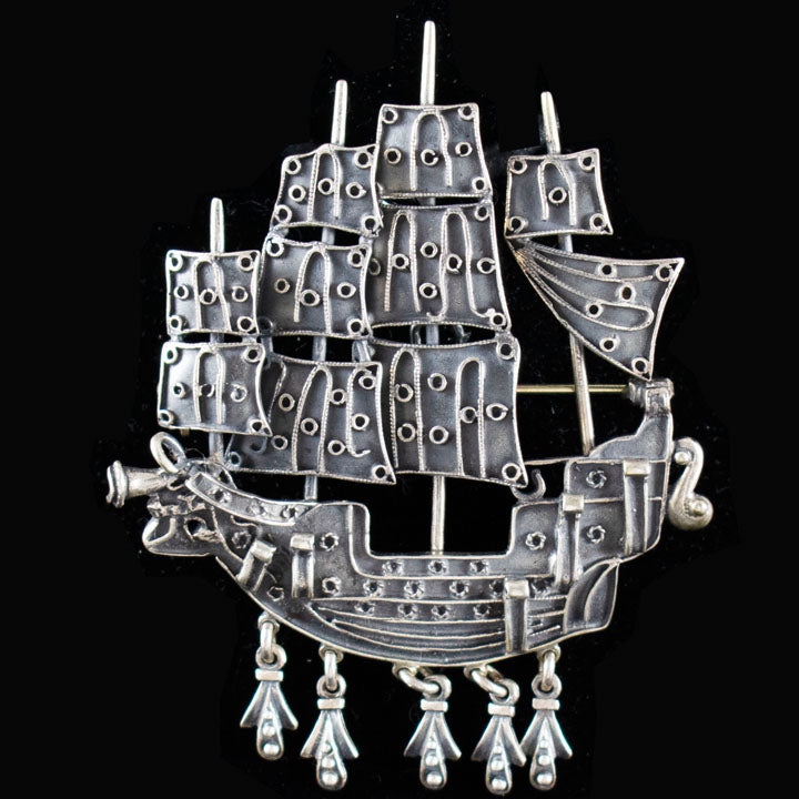 Pirates of the Caribbean Silver Ship Brooch - High quality Handmade item