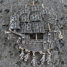 Load image into Gallery viewer, Pirates of the Caribbean Silver Ship Brooch - High quality Handmade item
