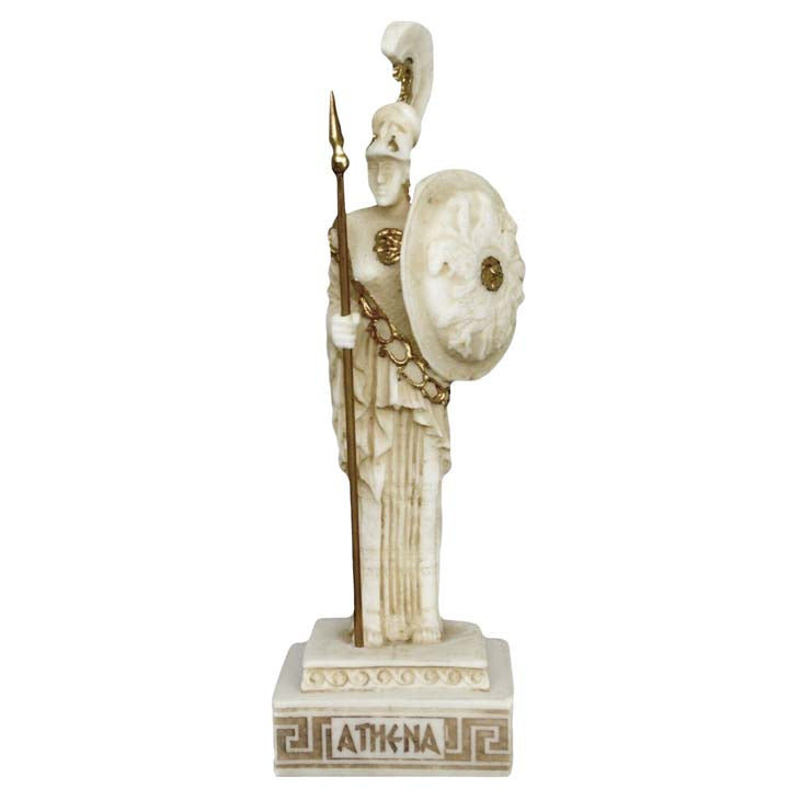 Goddess Athena Alabaster aged small statue - Symbol of Wisdom Strength Strategy