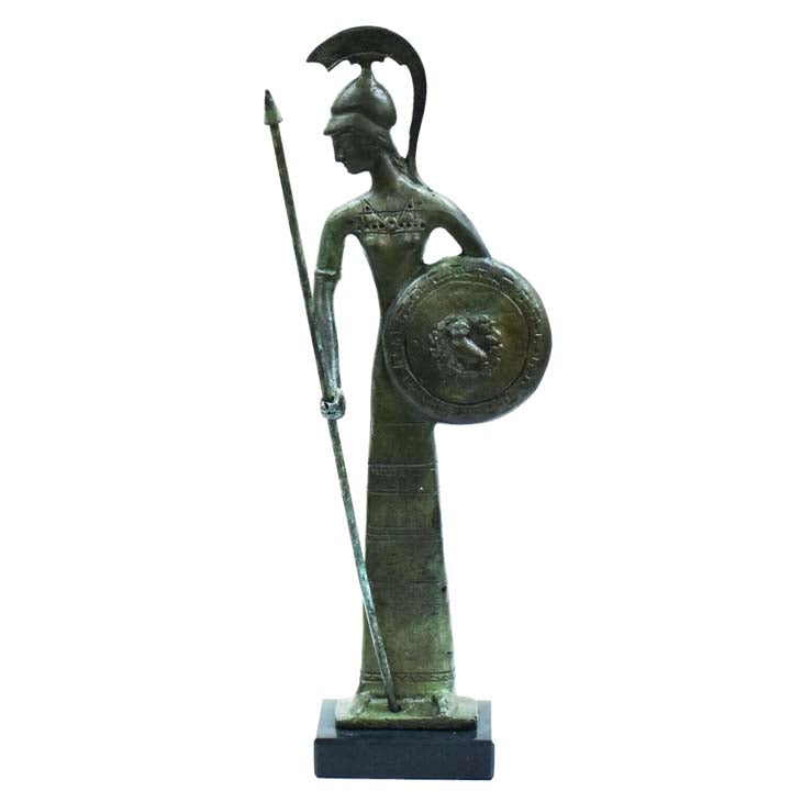 Goddess Athena with shield bronze figure - Symbol of Wisdom Strength Strategy