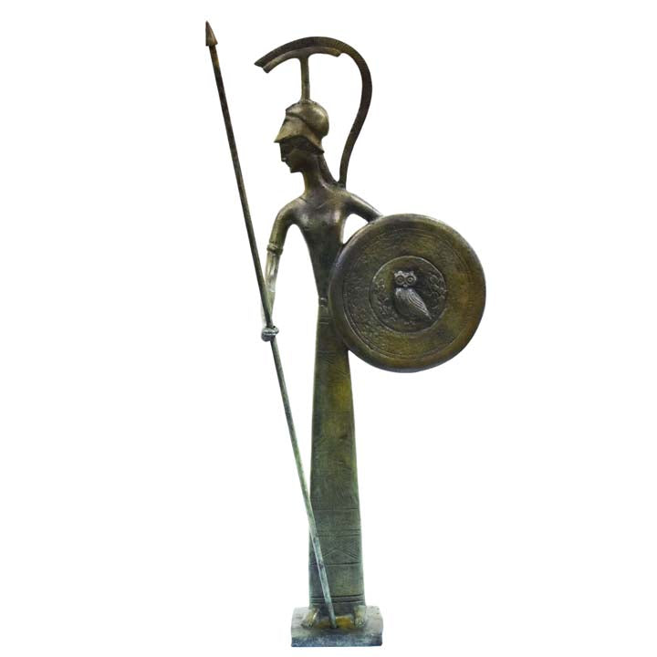 Goddess Athena with shield bronze statue sculpture - Symbol of Wisdom Strategy
