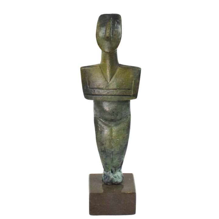 Cycladic Bronze Idol figurine on marble base - Ancient Art Abstract Simplicity