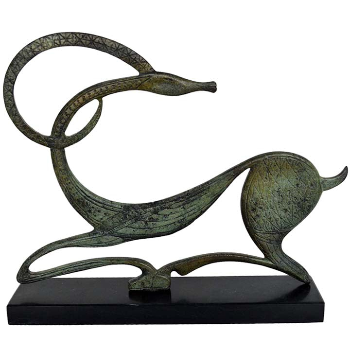 Graceful ibex on marble Base - Bronze Item - Symbol of Energy Long Life Fertility