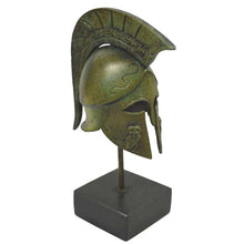 Load image into Gallery viewer, Bronze miniature Helmet with Owl carvings on marble base - Goddess Athena symbol
